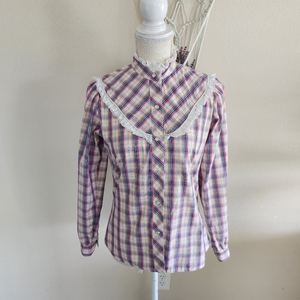 Paul & Joe Womens Plaid Long Sleeve Prairie Western Plaid Button Up Size S Rare